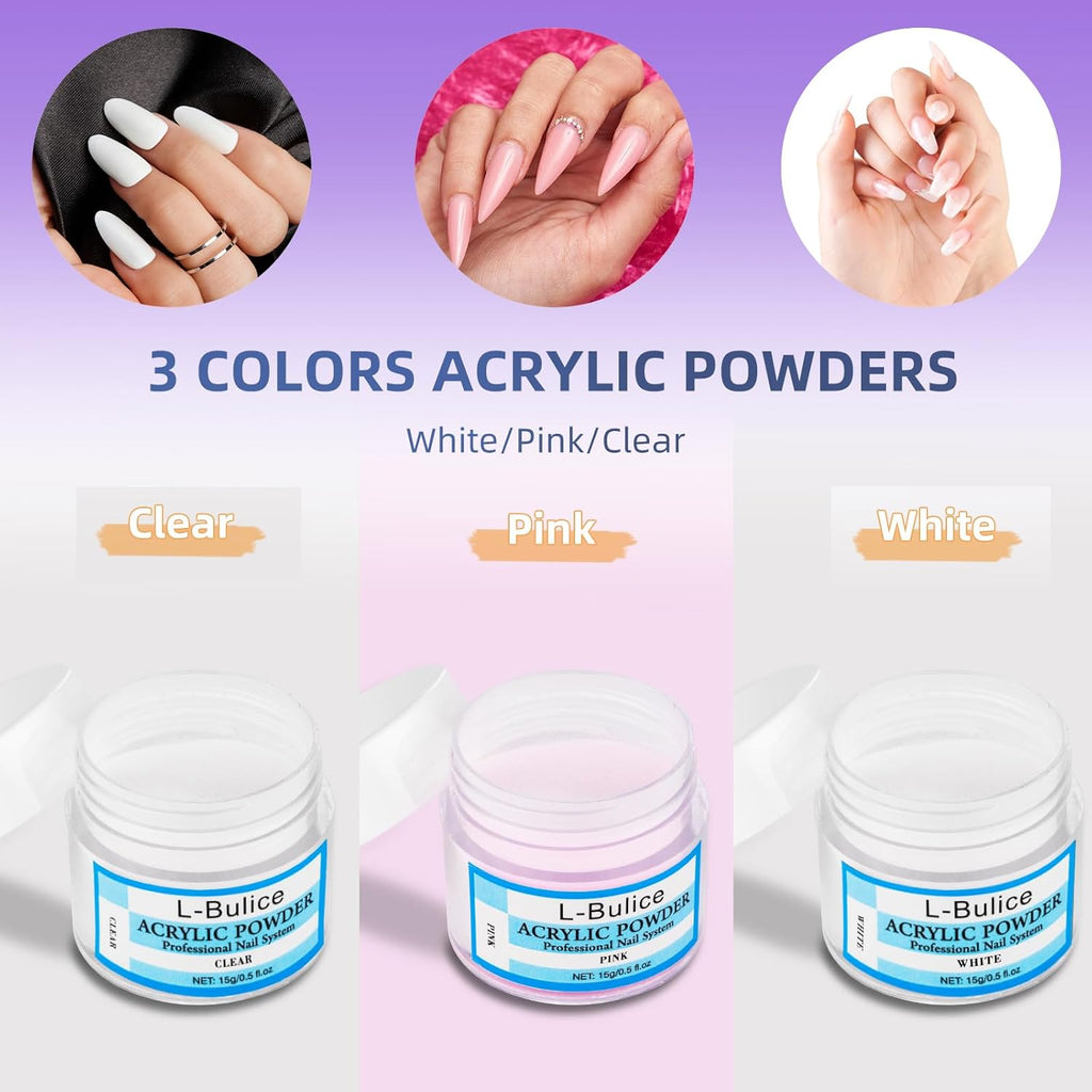 Professional Acrylic Nail Kit for Beginners with Everything – Complete DIY Nail Art Set with Glitter Powder, Nail Tips, Brushes, Clippers & File