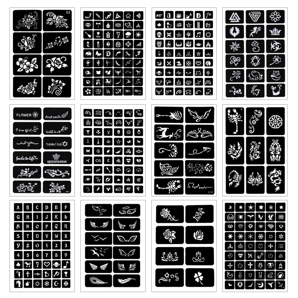 524PCS Henna Tattoo Stencil Kit with Pen – Reusable Mehndi Templates, Temporary Tattoo Kit for Women, Girls & Kids, DIY Body Art for Weddings, Festivals & Parties