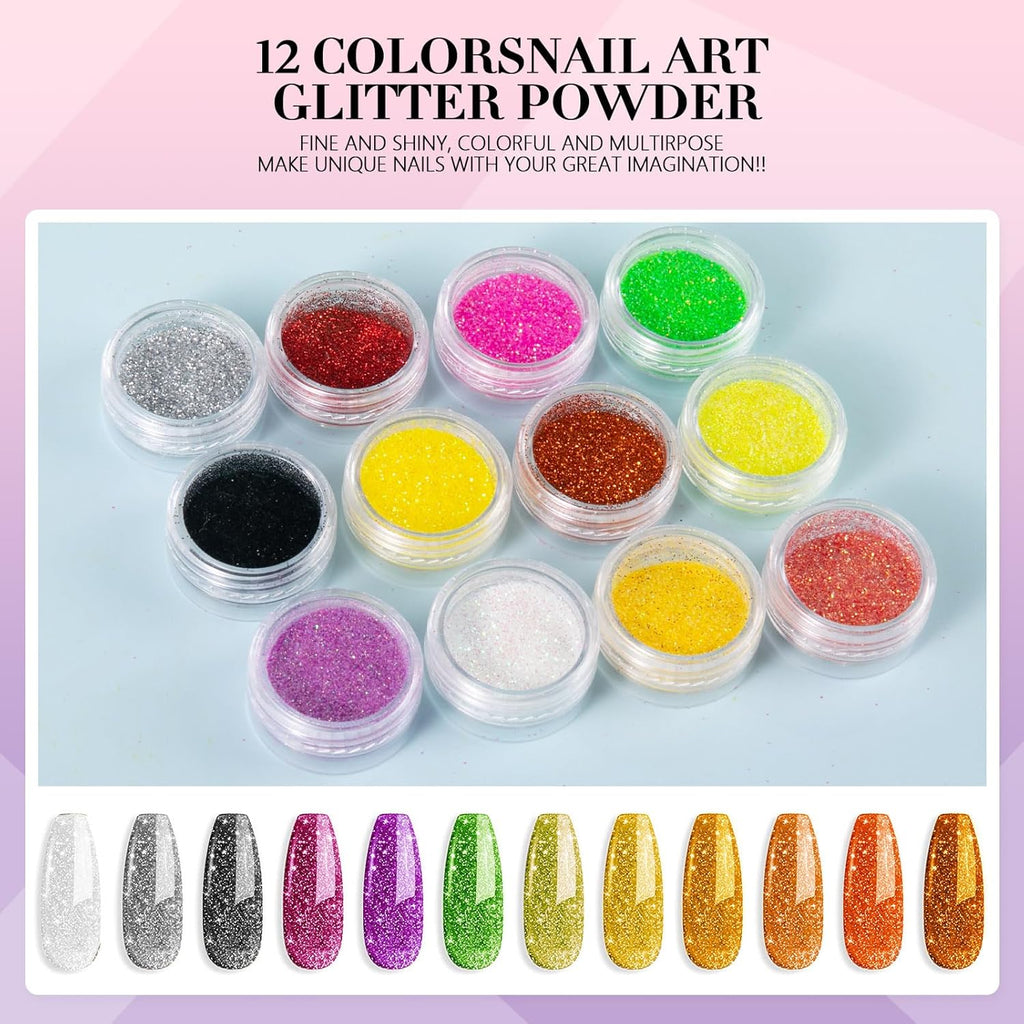 Professional Acrylic Nail Kit for Beginners with Everything – Complete DIY Nail Art Set with Glitter Powder, Nail Tips, Brushes, Clippers & File