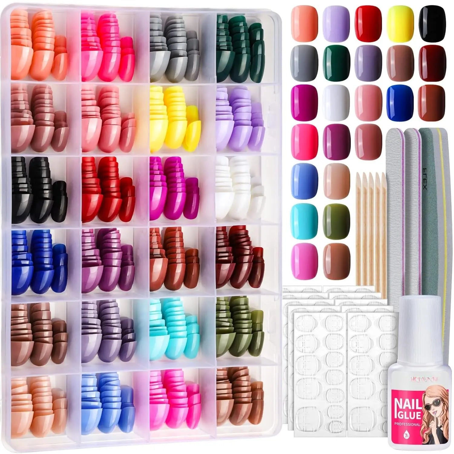 24 Pack Short Press On Nails Kit – 576PCS Glossy & Matte Fake Nails with Nail Glue, Full Cover Round Acrylic False Nails for Women, Girls & Teens